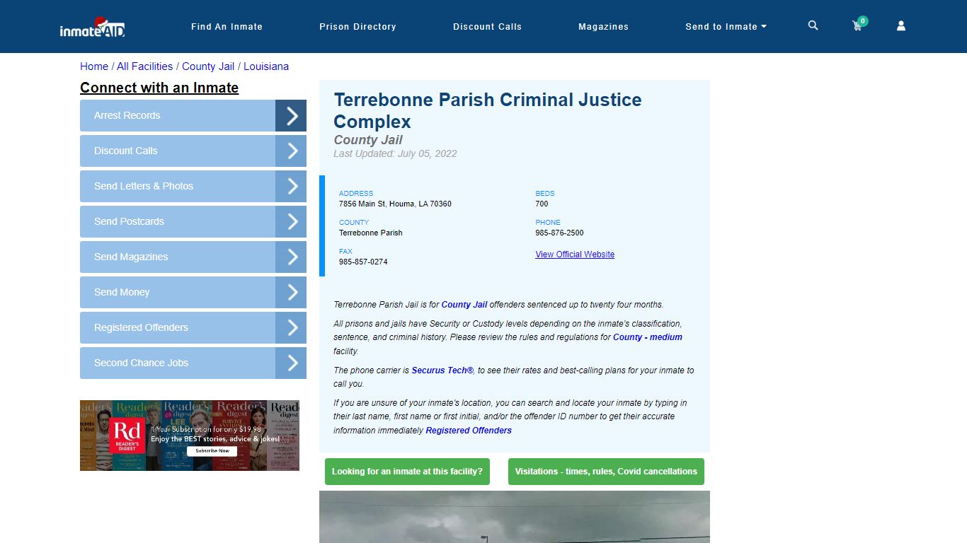 Terrebonne Parish Criminal Justice Complex - Inmate Locator - Houma, LA