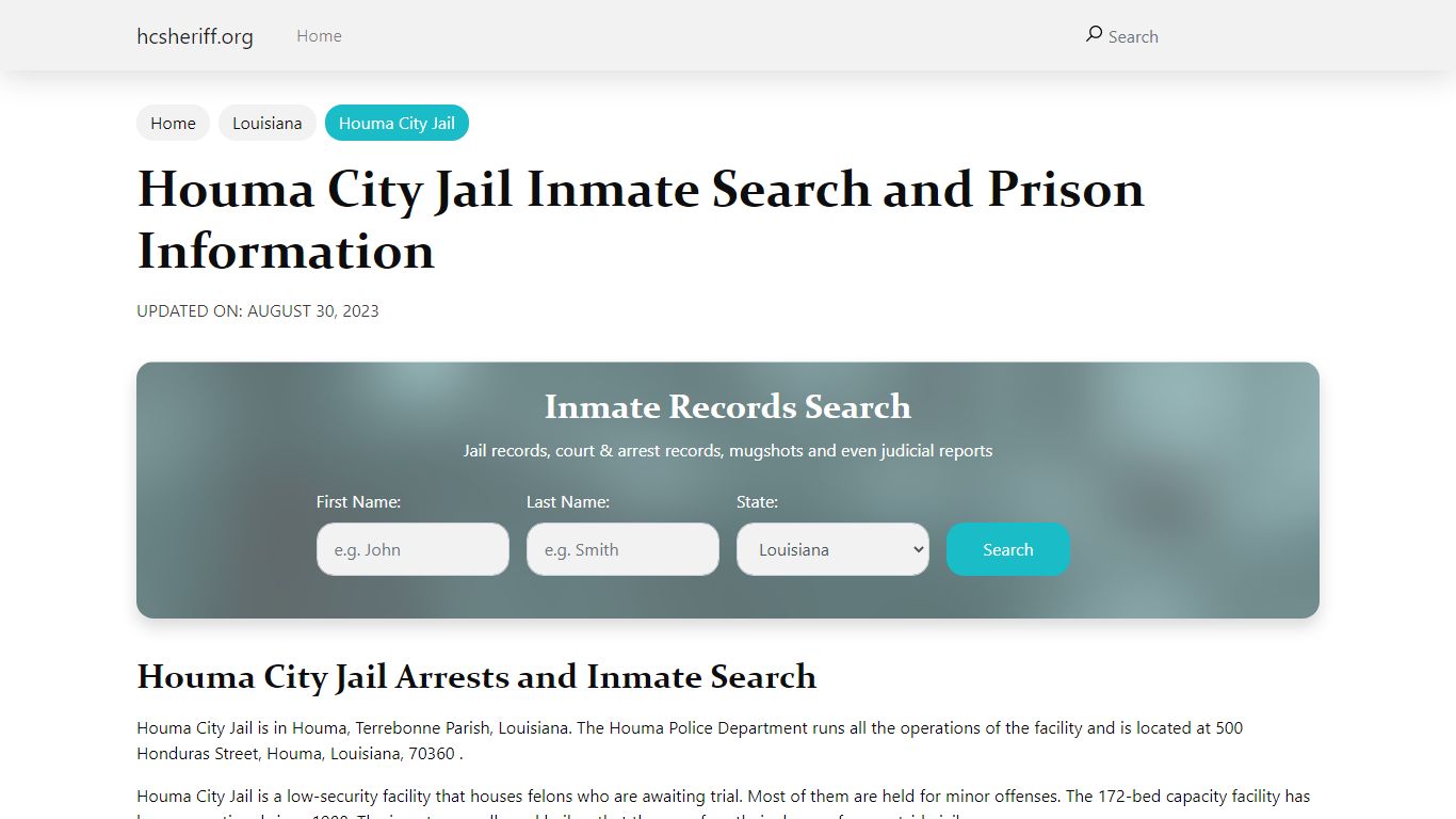 Houma City Jail Inmate Search and Prison Information
